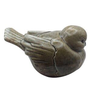 Glazed Ceramic Chubby Resting Bird Decorative Figurine Blue & Brown Home Decor